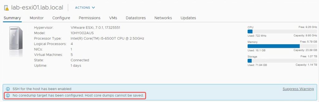 No coredump target has been configured.